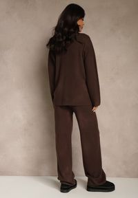 Renee - Brązowy Komplet Oversize z Dzianiny z Wełną Sweter i Szerokie Spodnie Alenria. Kolor: brązowy. Materiał: wełna, dzianina