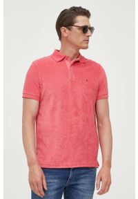TOMMY HILFIGER - Tommy Hilfiger polo męski kolor różowy gładki. Typ kołnierza: polo. Kolor: różowy. Materiał: dzianina. Wzór: gładki #1
