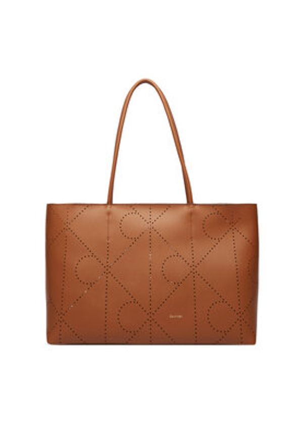 Calvin Klein Torebka Emblem Aop Perfor Lthr Tote LV04F3359G Brązowy. Kolor: brązowy. Materiał: skórzane