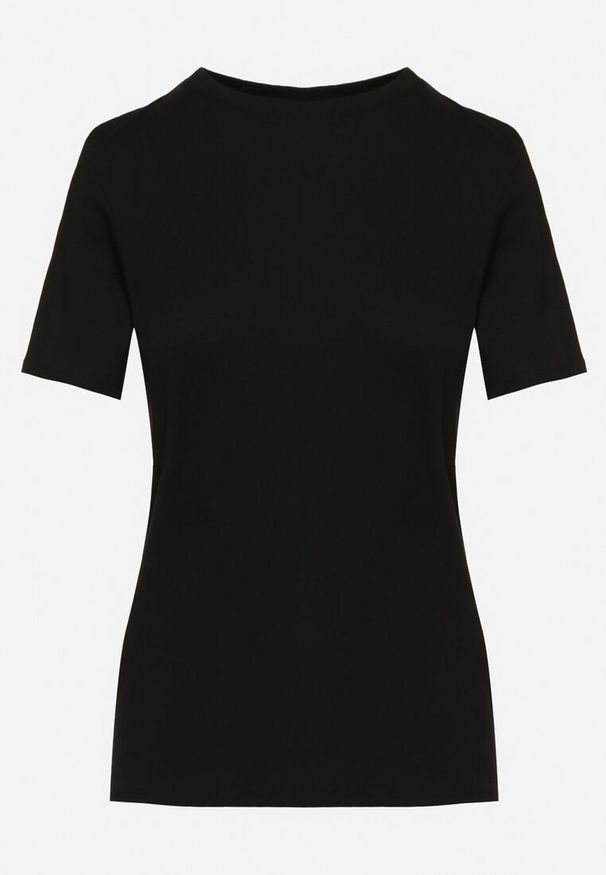 Born2be - Czarny Klasyczny T-shirt Bawełniany z Krótkim Rękawem Ismerina. Okazja: na co dzień, na spotkanie biznesowe. Kolor: czarny. Materiał: bawełna. Długość rękawa: krótki rękaw. Długość: krótkie. Styl: klasyczny