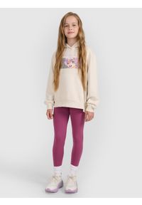 4f - 4F Legginsy dzianinowe dziewczęce - fioletowe 158 (12-13 lat). Okazja: na co dzień. Stan: podwyższony. Kolor: fioletowy. Materiał: dzianina. Wzór: ze splotem, gładki. Sezon: lato. Styl: sportowy, casual #1