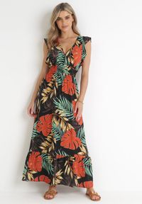 Born2be - Czarna Wiskozowa Sukienka Maxi z Kopertowym Dekoltem i Gumkami w Pasie Sirerria. Typ kołnierza: kołnierz z falbankami. Kolor: czarny. Materiał: wiskoza. Typ sukienki: kopertowe. Długość: maxi #5