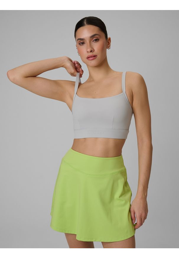 4f - 4F Biustonosz treningowy z niskim wsparciem damski - szary M. Kolor: szary. Materiał: guma. Rodzaj stanika: wyciągane miseczki. Sport: fitness