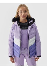 4f - Kurtka narciarska membrana 10000 dziewczęca - fioletowa. Kolor: fioletowy. Materiał: syntetyk, poliester, materiał, futro. Sezon: zima. Sport: narciarstwo