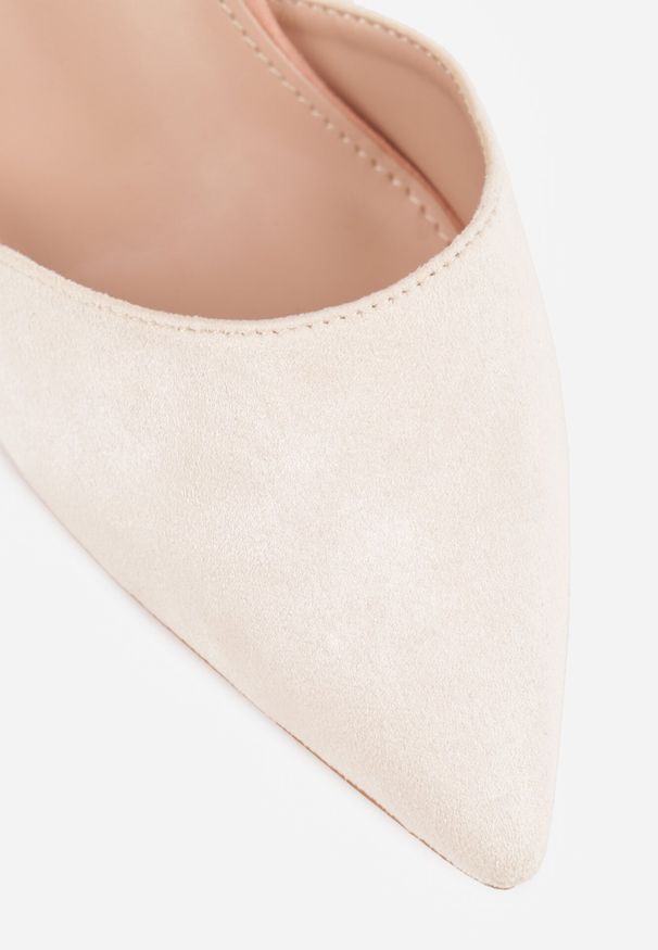 Born2be - Beżowo-Różowe Czółenka na Stożkowym Obcasie Ozdobione Metaliczną Wstawką Xariri. Okazja: na imprezę, do pracy, na spotkanie biznesowe. Zapięcie: sprzączka. Kolor: beżowy. Wzór: aplikacja. Obcas: na obcasie. Styl: wizytowy, biznesowy, elegancki. Wysokość obcasa: średni