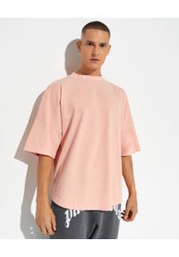 PALM ANGELS - Różowy t-shirt z białym logo. Kolor: różowy, wielokolorowy, fioletowy. Materiał: jeans