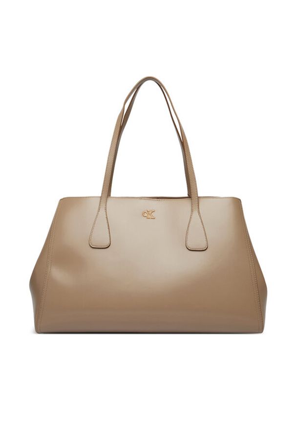 Calvin Klein Torebka Ck Snap Large Tote LV04F3502G Beżowy. Kolor: beżowy. Materiał: skórzane