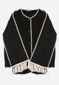 Born2be - Czarna Pudełkowa Kurtka z Ozdobnymi Przeszyciami i Szalikiem Salenalia. Okazja: na co dzień. Kolor: czarny. Materiał: jeans. Styl: casual, elegancki #6