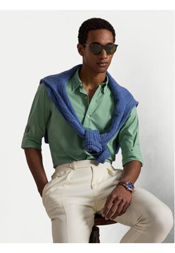 Polo Ralph Lauren Koszula 710929348500 Turkusowy Slim Fit. Typ kołnierza: polo. Kolor: turkusowy. Materiał: bawełna