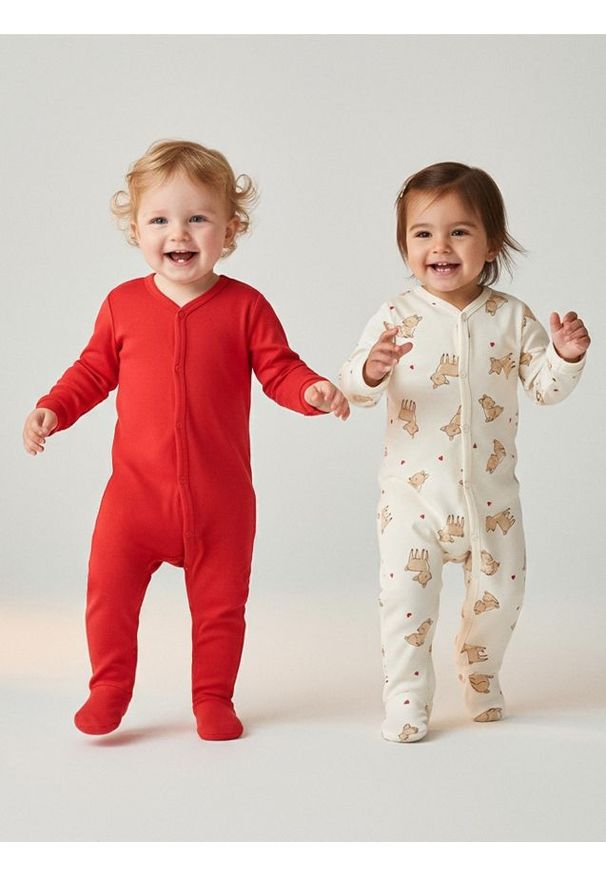 Sinsay - Bawełniany pajacyk 2 pack - kremowy. Kolor: kremowy. Materiał: bawełna