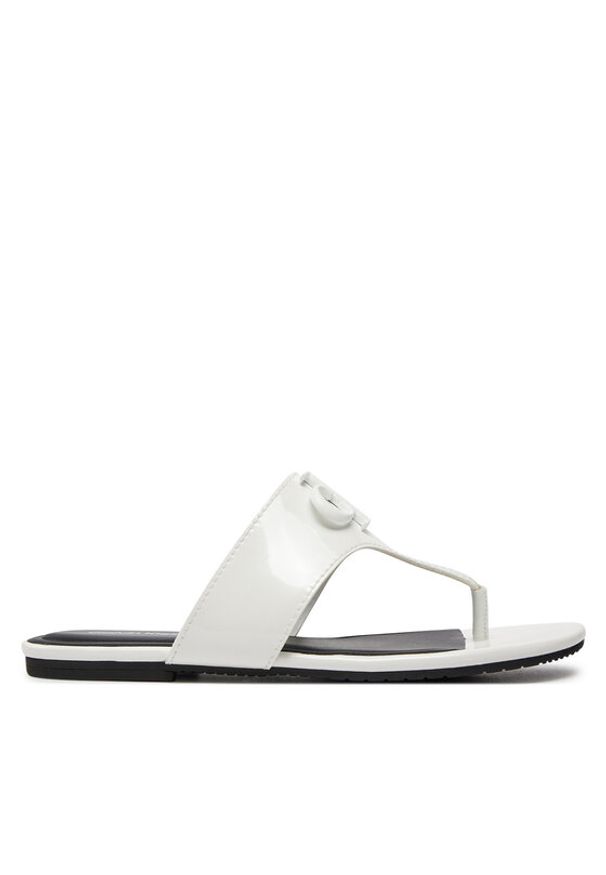 Calvin Klein Jeans Japonki Flat Sandal Slide Toepost Mg Met YW0YW01342 Biały. Kolor: biały. Materiał: skóra