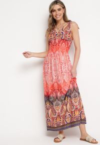 Born2be - Pomarańczowa Sukienka Boho na Lato ze Sznurkami na Ramionach i Gumką w Talii Aharleta. Kolor: pomarańczowy. Sezon: lato. Styl: boho #7