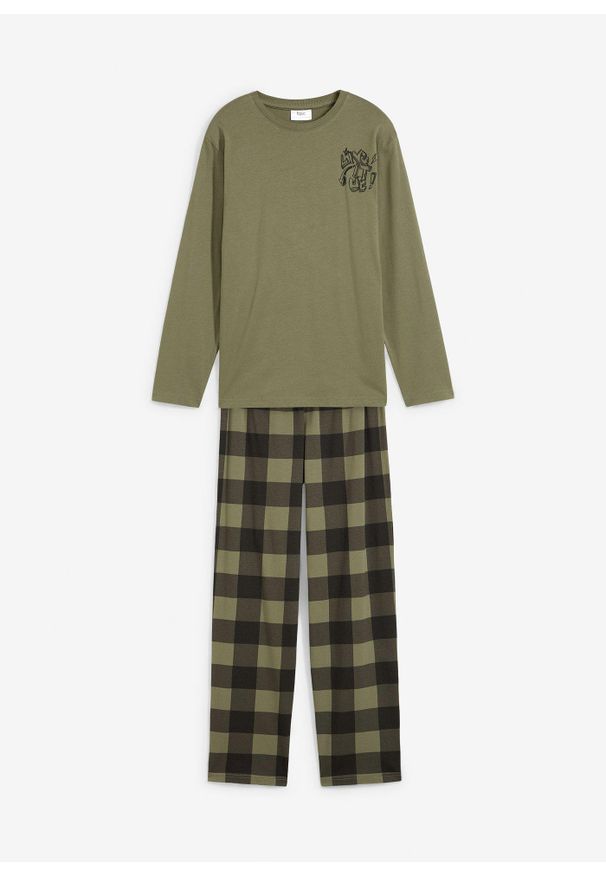 bonprix - Piżama z czystej bawełny organicznej (2 części). Kolor: zielony. Materiał: bawełna