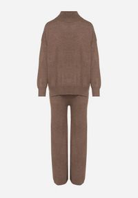 Born2be - Ciemnobeżowy Klasyczny Dzianinowy Komplet z Wiskozą Szerokie Spodnie i Sweter Półgolf Reillena. Kolor: beżowy. Materiał: dzianina, wiskoza #7