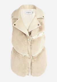 Born2be - Jasnobeżowa Kamizelka Futrzana Antedes. Kolor: beżowy. Materiał: futro. Długość rękawa: długi rękaw. Długość: długie. Wzór: aplikacja #5