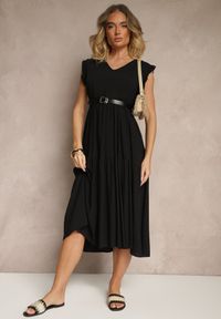 Renee - Czarna Sukienka z Bawełny z Falbankami Hirlio. Okazja: na co dzień. Typ kołnierza: kołnierz z falbankami. Kolor: czarny. Materiał: bawełna. Sezon: lato. Styl: elegancki, casual #4