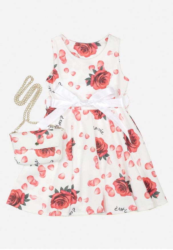 Born2be - Biało-Czerwona Sukienka z Torebką Deiniera. Kolor: biały. Długość rękawa: bez rękawów. Styl: elegancki. Długość: mini