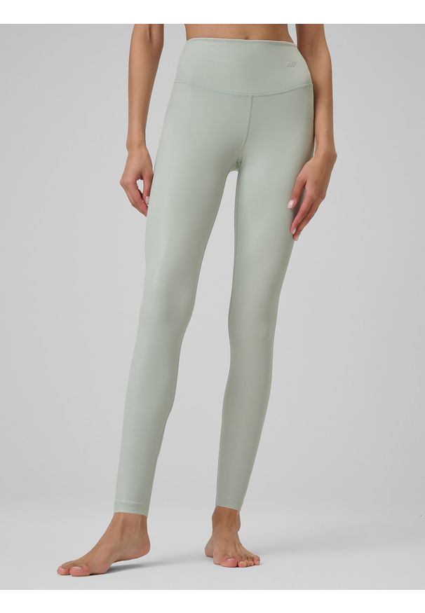 4f - 4F Legginsy do jogi szybkoschnące damskie - miętowe S. Stan: podwyższony. Kolor: turkusowy. Materiał: skóra, materiał. Długość: długie. Sport: joga i pilates