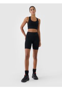 4f - 4F Legginsy kolarki treningowe bezszwowe damskie - czarne XS/S. Stan: podwyższony. Kolor: czarny. Materiał: dzianina, włókno, syntetyk, materiał, elastan. Długość: krótkie. Wzór: gładki, ze splotem, jednolity. Sport: fitness