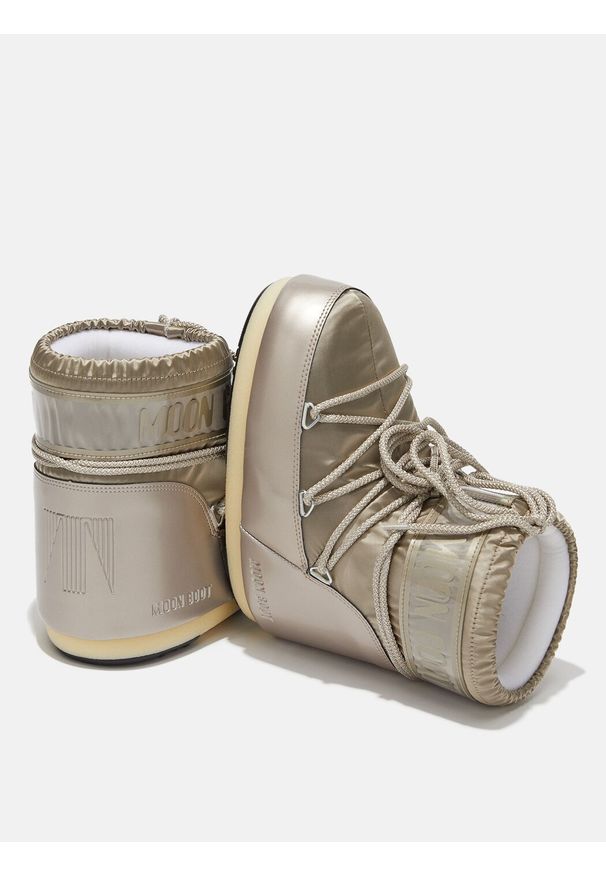 Śniegowce damskie Moon Boot ICON LOW GLANCE PLATINUM SATIN BOOTS. Kolor: szary
