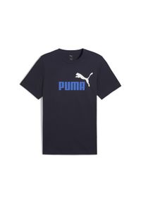 Puma - Męska koszulka Essentials z dwukolorowym logo No. 1 PUMA New Navy Blue. Kolor: niebieski. Materiał: guma. Wzór: nadruk. Sport: fitness