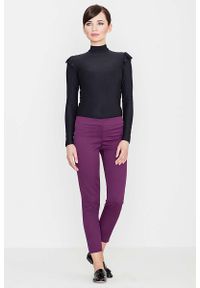 Katrus - Fioletowe Eleganckie Spodnie z Suwakami. Kolor: fioletowy. Materiał: poliester. Styl: elegancki #1