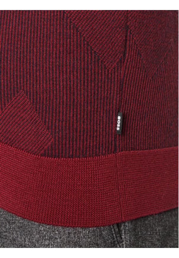 BOSS - Boss Sweter Motivo DARK RED Bordowy Regular Fit. Kolor: czerwony. Materiał: wełna