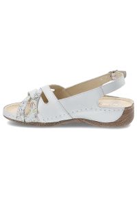 Srebrne Sandały Helios Modne Obuwie Damskie. Okazja: na spacer, na co dzień. Zapięcie: pasek. Kolor: srebrny. Materiał: skóra. Wzór: kwiaty. Sezon: lato. Styl: klasyczny, casual, elegancki #5