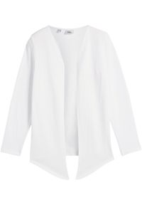bonprix - Bluza dziewczęca bez zapięcia, z przodami wyciętymi w szpic, z bawełny organicznej. Kolor: biały. Materiał: bawełna #1