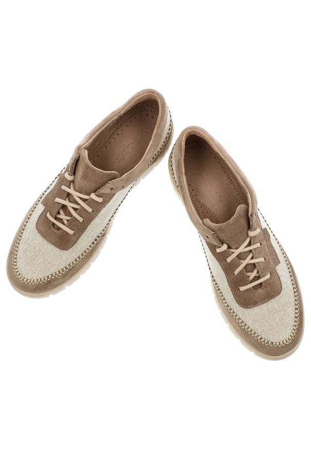 Brązowe Półbuty Wasak Stylowe Obuwie Damskie. Okazja: na co dzień. Zapięcie: sznurówki. Kolor: brązowy. Materiał: tkanina, materiał, welur, jeans