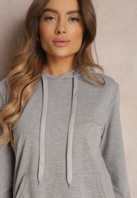 Renee - Szara Bluza z Kapturem Lemine. Typ kołnierza: kaptur. Kolor: szary. Materiał: dzianina, wiskoza. Długość rękawa: długi rękaw. Długość: długie #3