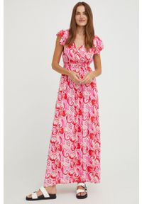 Answear Lab sukienka kolor różowy maxi rozkloszowana. Kolor: różowy. Typ sukienki: rozkloszowane. Styl: wakacyjny. Długość: maxi #4