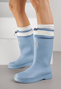 Born2be - Niebieskie Kalosze ze Ściąganą Cholewką i Napisem Oveslia. Okazja: na co dzień. Kolor: niebieski. Materiał: jeans. Szerokość cholewki: normalna. Wzór: napisy. Sezon: wiosna. Styl: casual, klasyczny #5