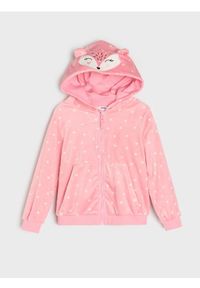Sinsay - Bluza z kapturem w kropki - różowy. Typ kołnierza: kaptur. Kolor: różowy. Wzór: kropki