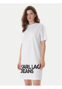 Karl Lagerfeld Jeans Sukienka codzienna B1W13054 Biały Regular Fit. Okazja: na co dzień. Kolor: biały. Materiał: bawełna. Typ sukienki: proste. Styl: casual #1