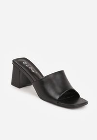 Renee - Czarne Eleganckie Klapki na Słupku z Otwartym Noskiem Kwadratowym Hippeis. Okazja: na co dzień. Nosek buta: otwarty. Kolor: czarny. Materiał: jeans. Obcas: na słupku. Styl: elegancki. Wysokość obcasa: średni #4