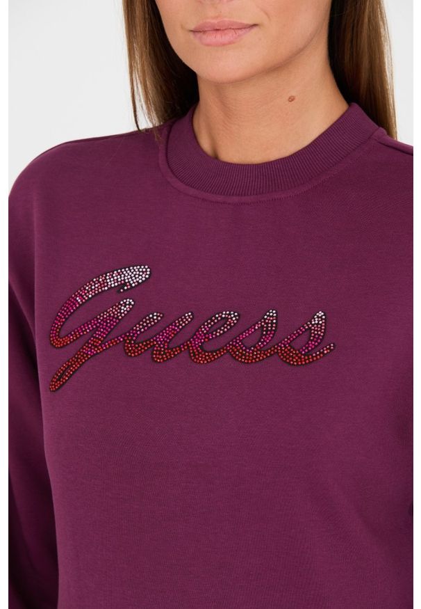 Guess - GUESS Bordowa damska bluza z cyrkoniami, Rozmiar XS. Kolor: czerwony