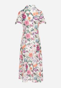 Born2be - Jasnobeżowa Rozkloszowana Sukienka o Koszulowym Kroju z Paskiem w Kwiatowy Wzór Fevelorine. Okazja: na co dzień. Kolor: beżowy. Wzór: kwiaty. Typ sukienki: koszulowe. Styl: casual #6