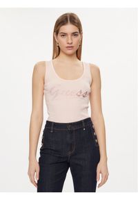 Guess Top Logo W4GP16 K1814 Różowy Slim Fit. Kolor: różowy. Materiał: bawełna #1