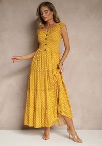 Renee - Żółta Sukienka z Bawełną i Wiskozą w Kropki z Guzikami Lilavira. Kolor: żółty. Materiał: bawełna, wiskoza. Wzór: kropki. Sezon: lato. Styl: klasyczny, elegancki