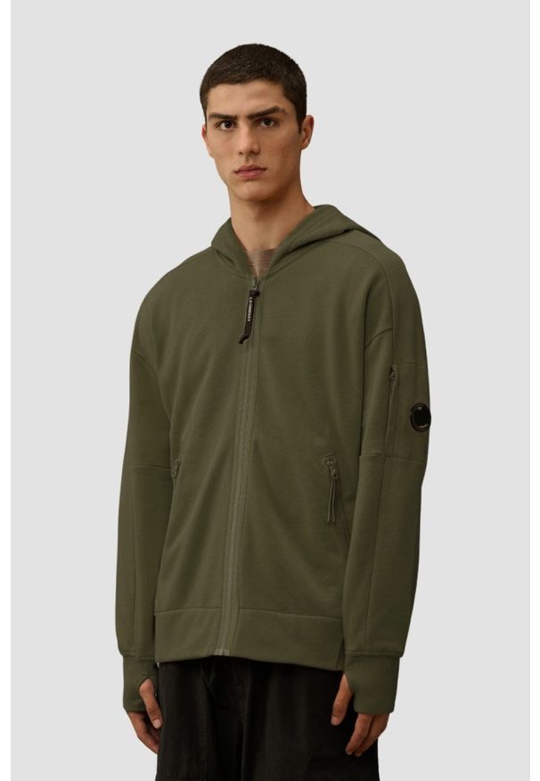 C.P. Company - C.P. COMPANY Zielona rozpinana bluza męska Hooded Open, Rozmiar XL. Okazja: na co dzień. Kolor: zielony. Materiał: bawełna. Styl: casual