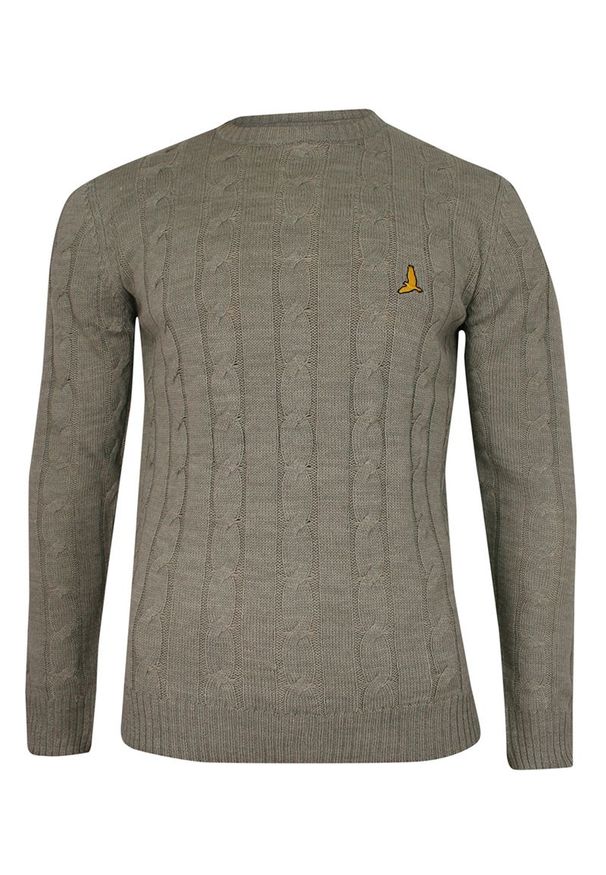 Sweter Szary, Okrągły Dekolt, Lekki Splot, Dziergany, Męski, Żółty Ptak -Brave Soul. Okazja: na spotkanie biznesowe, do pracy. Kolor: szary, żółty, wielokolorowy. Materiał: ze splotem, akryl, dziergany. Wzór: ze splotem. Styl: biznesowy