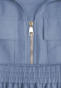 Renee - Niebieski Komplet Utility z Wiskozy Spodnie i Bluzka na Suwak ze Ściągaczem Petolira. Kolor: niebieski. Materiał: wiskoza #7