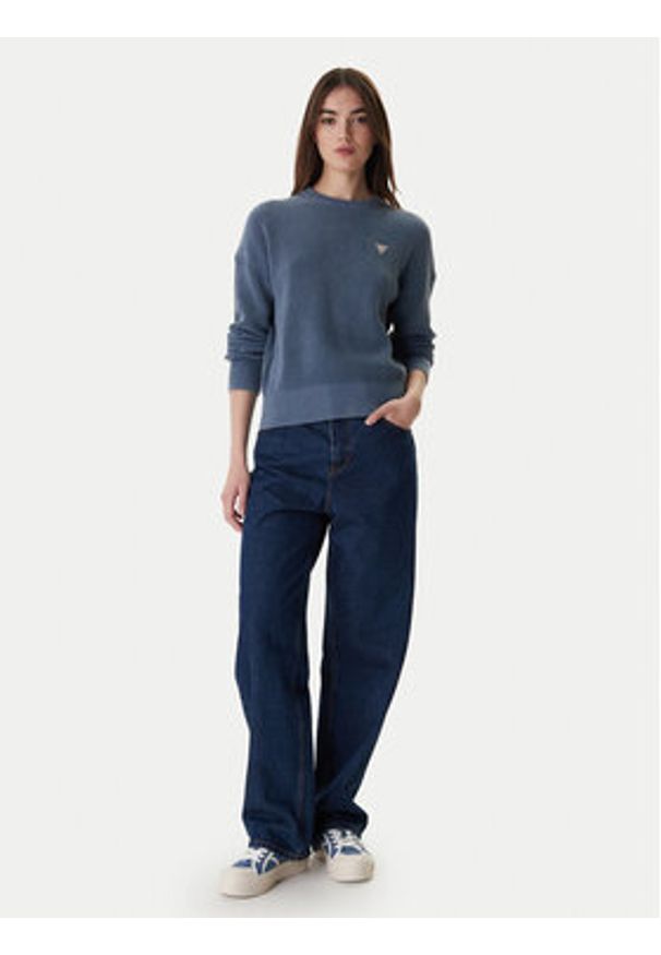 Guess Jeans Sweter W6RR20 Z3HM1 Niebieski Regular Fit. Kolor: niebieski. Materiał: bawełna