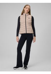 4f - 4F Bezrękawnik z wypełnieniem syntetycznym damski - beżowy XL. Typ kołnierza: kaptur. Kolor: beżowy. Materiał: syntetyk. Długość rękawa: bez rękawów. Wzór: jodełka #2