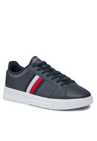 TOMMY HILFIGER - Tommy Hilfiger Sneakersy Supercup Lth Stripes Ess FM0FM04895 Granatowy. Kolor: niebieski. Materiał: skóra