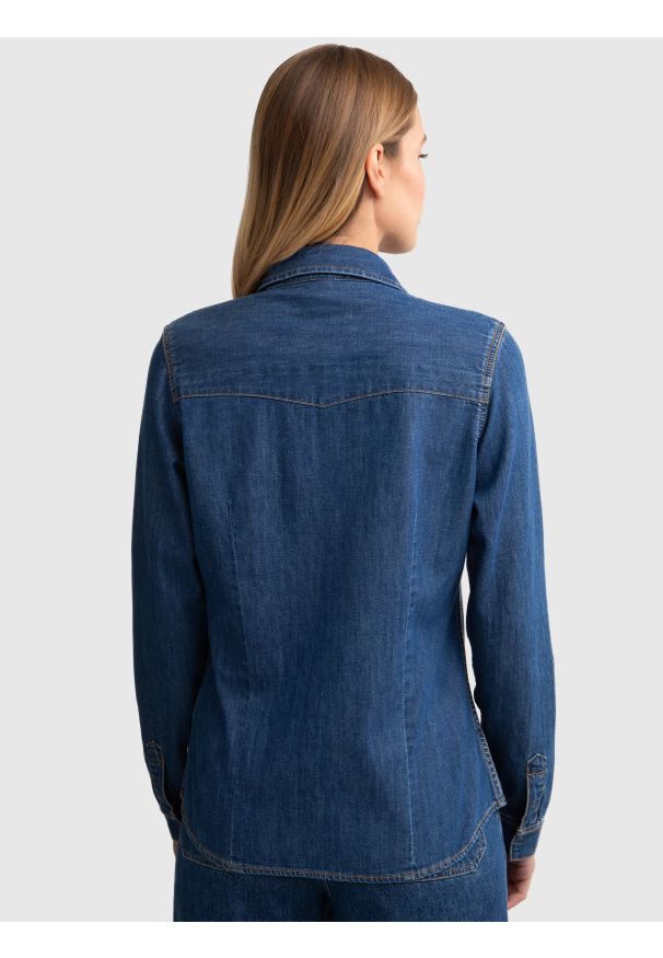 Big-Star - Koszula damska jeansowa slim granatowa Norra 524. Kolor: niebieski. Materiał: jeans