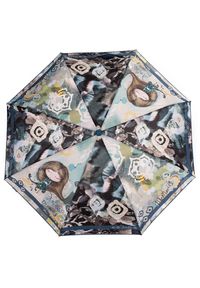 Granatowy Składany Parasol Damski Anekke. Kolor: niebieski. Materiał: tkanina #4