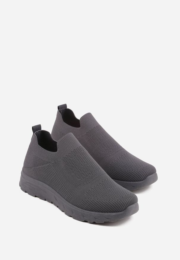 Born2be - Szare Siateczkowe Buty Sportowe Sneakersy o Wsuwanym Fasonie Abhold. Okazja: na co dzień, na spacer. Kolor: szary. Materiał: jeans. Sport: turystyka piesza