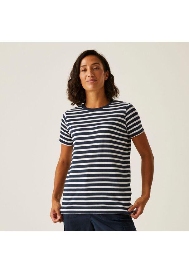 Regatta - Koszulka turystyczna damska Bayletta. Kolor: niebieski, turkusowy, wielokolorowy. Materiał: tkanina, jersey. Długość rękawa: krótki rękaw. Długość: krótkie